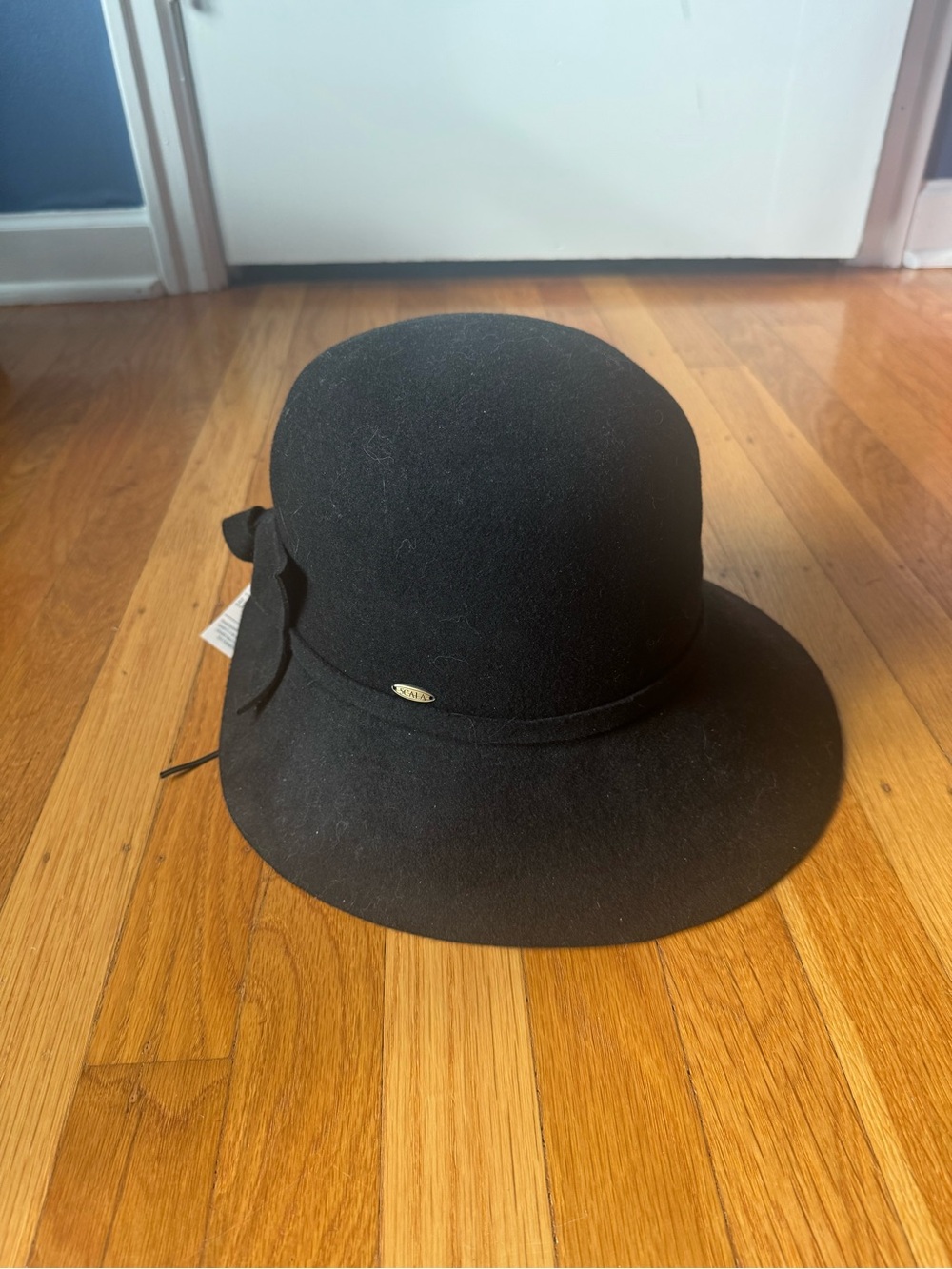 Scala Black Felt Cloche Hat with Side Bow